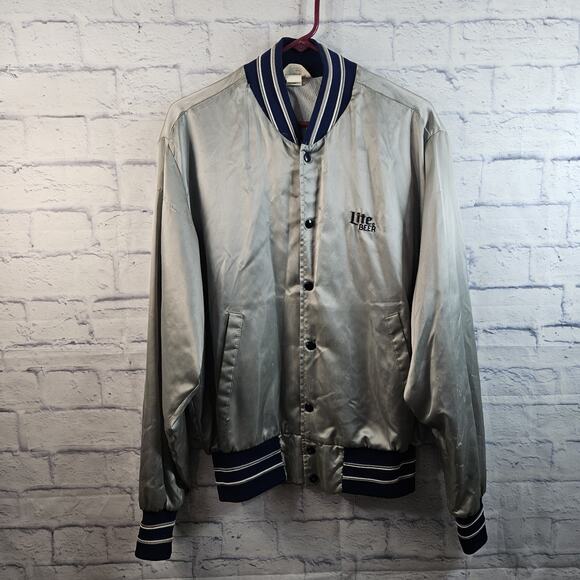 Kramar Other - VTG Lite Beer Jacket Mens LT Satin Bomber Lined Varsity Coach Beer USA 80s